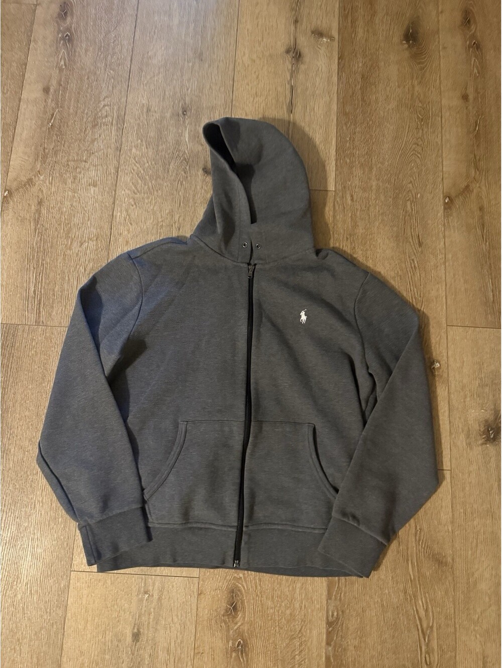 Polo Ralph Lauren Men's Large Hoodie Jacket Full Zip Gray Tech Fleece Sweatshirt